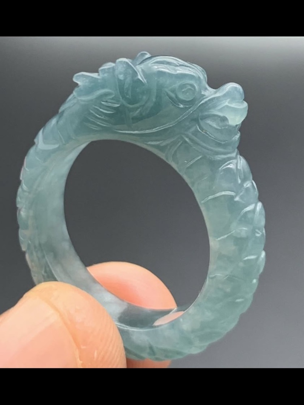 Certificate Jadeite jade Green Protection wealth Dragon Ring Size9